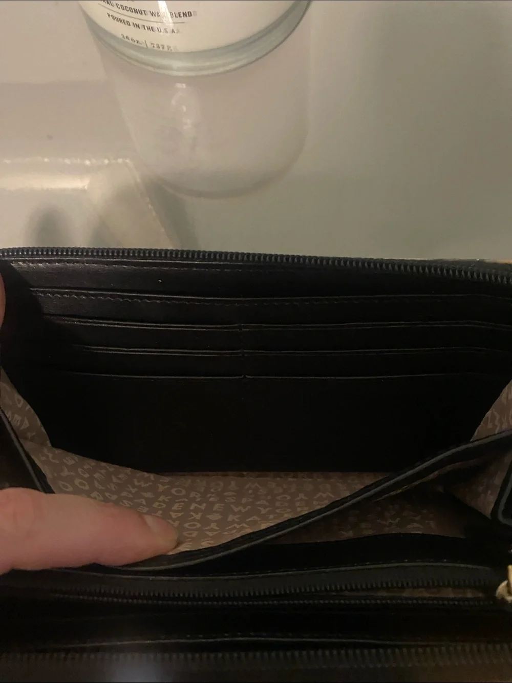 kate spade Black Zip Wallet with Cream and Pink Bokeh Dots